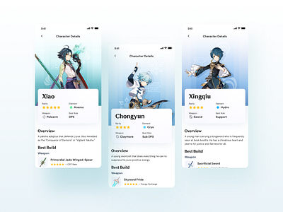 Genshin Impact Library App character design game game app game character game library genshin genshin impact genshinimpact graphic design minimal minimalist design mobile mobile design mobile game ui uiux userinterface ux