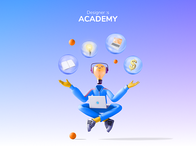 3D Character - Academy 3d 3d art 3d illustration 3d model 3d modeling academy advert blender blue branding character cinema 4d graphic design illustration photoshop purple social media sphere ui yellow