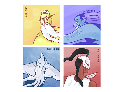 Gods pt.1 artemis drawing god gods greek gods hand drawn hermes illustration poseidon procreate zeus