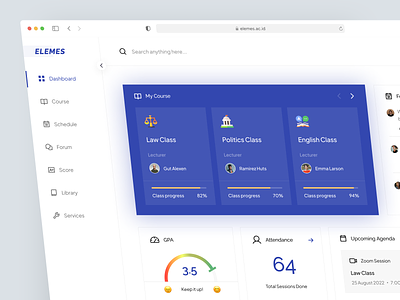 Elemes 🏫 - LMS Dashboard class course dashboard e class e learning edtech education education app education dashboard learning lms online learning school student ui university ux web design website