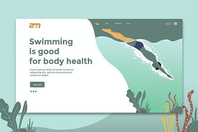 Swimming Good - Web Header & Landing Page app blog branding design events html illustration landing landing page multipurpose page purpose shop ui ui design ux ux design web web header website