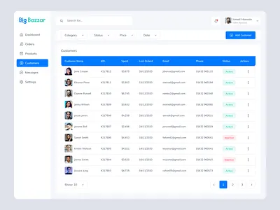 Customer Page-Ecommerce Dashboard crm customer customer detail customers dashboard dashboard design dashboard ui detail page ecommerce filter list order order management page search status table ui ux web app
