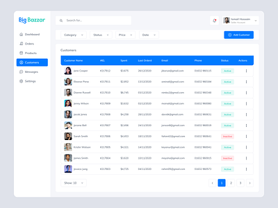 Customer Page-Ecommerce Dashboard crm customer customer detail customers dashboard dashboard design dashboard ui detail page ecommerce filter list order order management page search status table ui ux web app