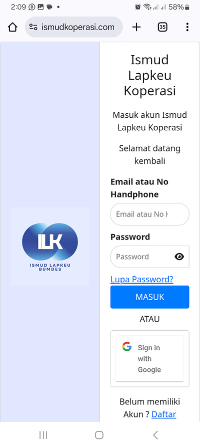 ismudkoperasi.com Login Web App android design login proggramming registration uiux web