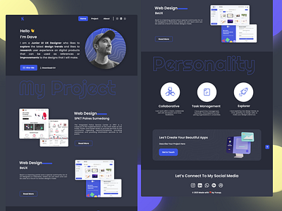 Singgle Page Portfolio Web Design blue dark darkmode design personal personal portofolio design portofolio portofoliodesign ui uidesigner ux web webdesign webportofolio
