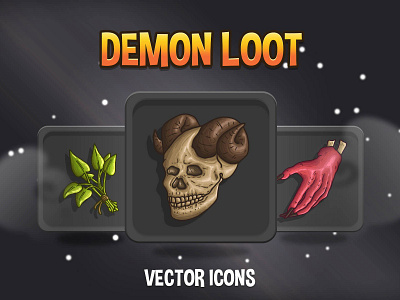 Demon Loot Icons 2d art asset assets demon fantasy game game assets gamedev icon icone icons indie mmo mmorpg pack rpg set sets vector