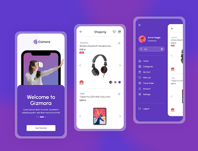 Gizmora - Gadget E-Commerce App device e commerce ecommerce gadget headphone ipad iphone laptop mobile smartphone tablet technology ui ux