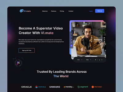 Online Video Editor Landing Page Website editing editor landing page mordern web ui online video editor productivity software as service text to video video editing website video recorder video tool web design website design