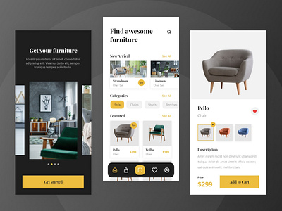 Ikae - Furniture Store Mobile App app branding chair decoration design e commerce furniture home idea ikea illustration inspiration interface logo marketplace sofa store table ui ux