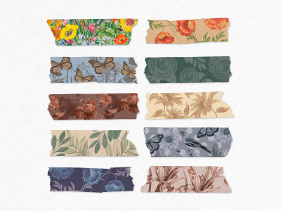 Vintage Floral Stickers | Washi Tape Set adobe botanical butterflies collage decoration design floral flower graphic illustrator journal sticker ornament pattern spring stationery sticker textile vector vintage washi tape