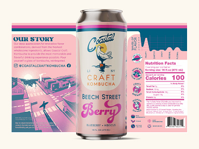 Coastal Craft Kombucha - Beech Street Berry bird branding coastalcraftkombucha craft design digitalart dynocreative dynointhewild graphicdesign illustration illustrator java kombucha longisland newyork packagedesign probiotics