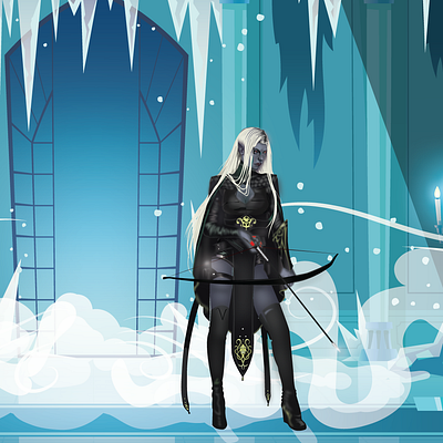 A snow Witch with a Bow to hunt arrow design assassins bow design drawing graphic design ice illustration killers legendary mascot palace portrait snow snow witch vector vector art white hair winter witch