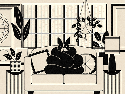 Vectober 15: Toast(y) boston terrier dog houseplants illustration interior living room plants rain winter