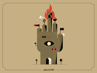 Nobody's castle castle colors design evil eye finger finger sign fire flags flat gold hand illustration king lines magic phrase success vector vintage