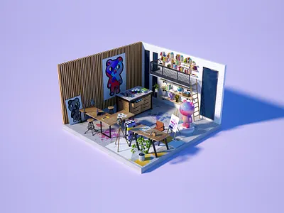 Art Studio Design 3d art studio branding c4d oc qq roomdesign sky