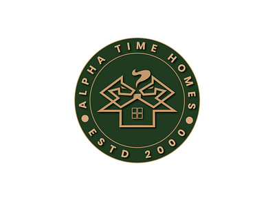 Emblem Logo Alpha Time Homes alpha branding circlelogo emblemlogo home homelogo house lodging logo logoanimal logohouse logotravel tropical wolf