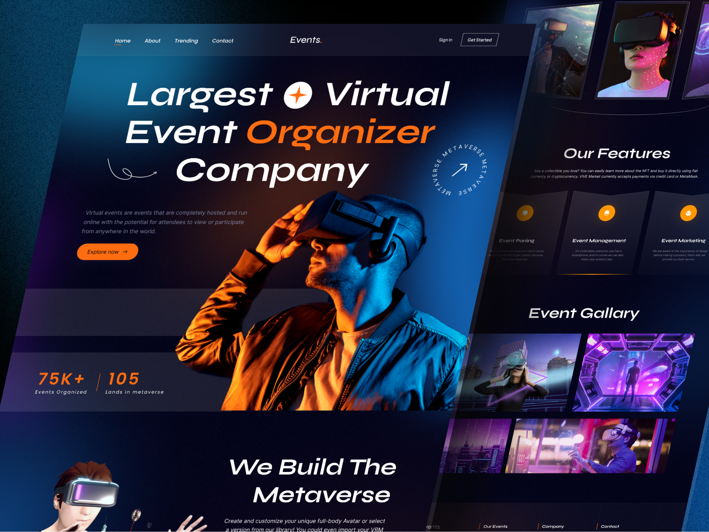 Metaverse Events Website Design 3d ai clean crypto cryptocurrency dark mode design events exploration header landing page marketplace metaverse nfts simple uidesign uiux virtual events web design website