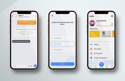 Education app screenshots - profile, test and chat app chat education mobile profile test ui