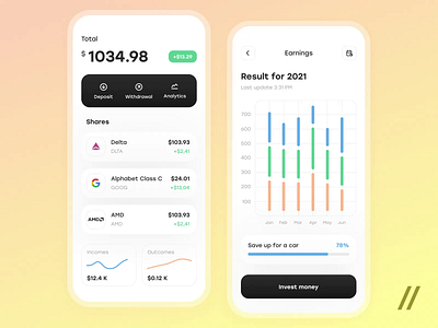 Money Box App android animation app app interaction balance design diagram finance fintech interaction interface invest ios mobile mobile app money motion stocks ui ux