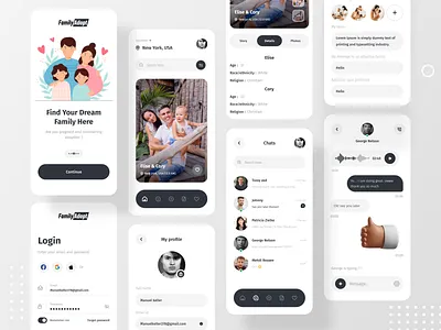 Family Adoption App adopt app app design black chat clean cryptocurrency cuberto dark dark ui illustration ios messanger minimal mobile app design modern odama piqo design sajon uiux