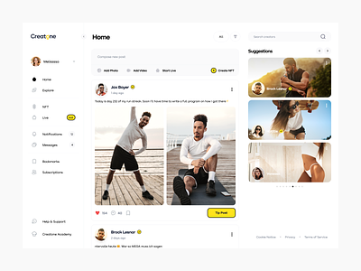 🏃‍♂️ Creatone Social Platform branding concept dashbaord feed home page interface minimal platform social network social platform sport sport social ui ux web3