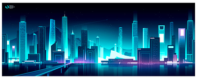 Market urbanism buildings city design futur illustration light logo neon retro skyline trystram ui vector