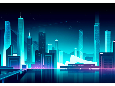Market urbanism buildings city design futur illustration light logo neon retro skyline trystram ui vector
