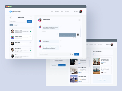 Easy-Travel (Conversation & User Profile page) 3d animation booking branding easy travel graphic design illustration landing page design logo motion graphics responsive design search places travel app travel website trending design typography ui design ux design web design website design