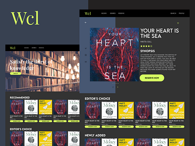 Wcl - Online Library UI Design adobexd branding darkmode design illustration landingpage library logo ui uidesign uiux ux vector