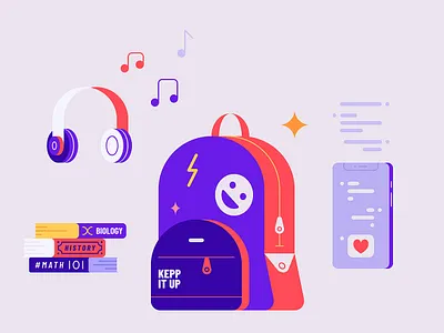 Student materials books child design education headphone homework icon illustration kid lesson school school bag school books student teenage vector