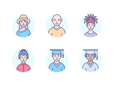 Diversity line art icons african chinese design diversity ethnicity icon line outline people social student style vector