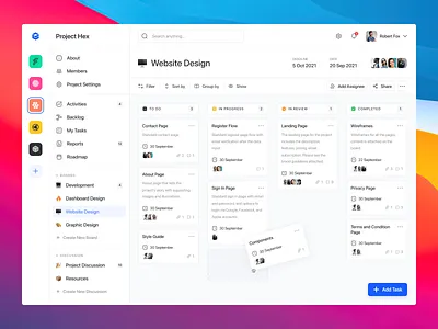 Project Management Dashboard - Light Mode board clean dashboard kanban management minimalist project management ui ui design web app