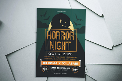 Halloween Horror Night Flyer catalog clean dark design flyer october halloweeen halloween flyer halloween poster horror illustration indesign magazine monster movie night horror print printable pumpkin template thriller