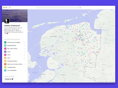 Map with locally produced food application categories colorful design desktop interface map maps profile ui web web app