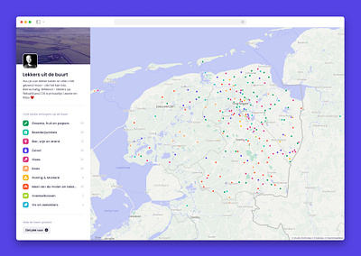 Map with locally produced food application categories colorful design desktop interface map maps profile ui web web app