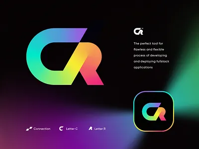 C + R Logo Concept app blockchain branding code coin crypto currency deploy developer fintech for sale fullstack gradient icon letter c letter r logo path software unused