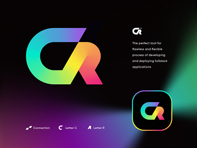 C + R Logo Concept app blockchain branding code coin crypto currency deploy developer fintech for sale fullstack gradient icon letter c letter r logo path software unused