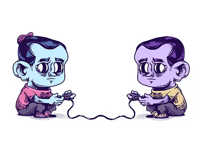 Multiplayer characters co op console gamepad games humor illustration multiplayer play video games