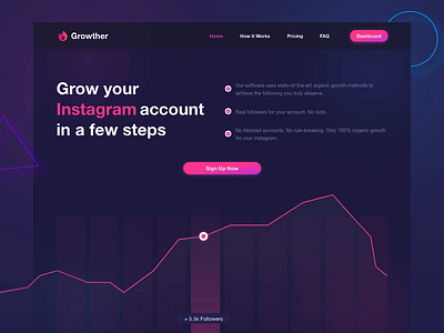 Growther - The evolution of Instagram growth 3d animation app branding design design team development graphic design illustration insta instagram landing logo motion graphics movadex profile react studio ui vector