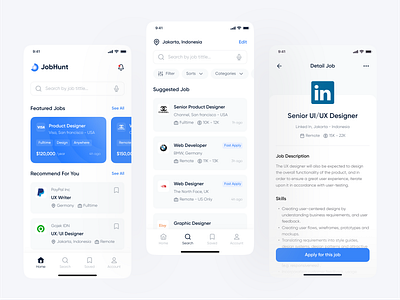 JobHunt - Mobile App Design android app branding design design system dipa inhouse employee employment hiring ios job job hunter job vacancy linkedin mobile mobile design styleguide typography ui ux