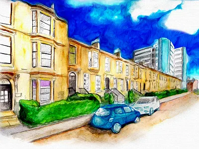 Around Glasgow from Brian Mcguffie sketchbook brian mcguffie glasgow sketch sketch of a glasgow street