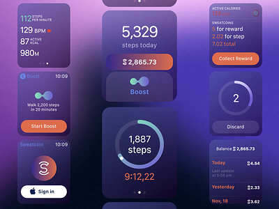 Apple Watch app for Sweatcoin animation app design apple watch applewatch apps clean ui colorful crypto fitness health iwatch motion graphics smart watch smartwatch startup uiux vibrant watch watchos wearables