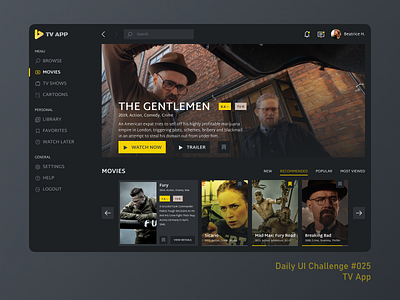 Daily UI #25 | TV App 025 app application daily ui 025 dailyui figma movies tablet tv tv app ui