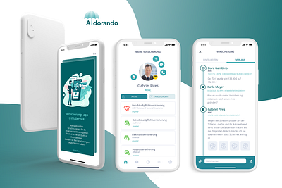 Aidorando • Insurance Management App app cards chat fintech insurance interaction mobile onboarding profile tabs turquoise ui ux