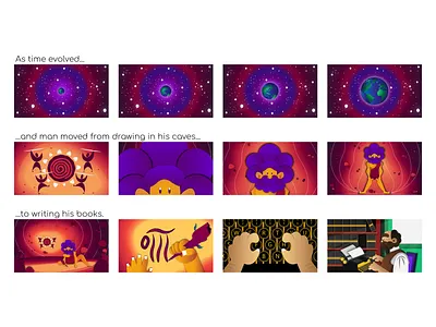 A Story board project assignment animation art cartoon cave paintings character design concept design digital art illustrations script stone age storyboard storyboarding storyboards typewriter video visualization writer