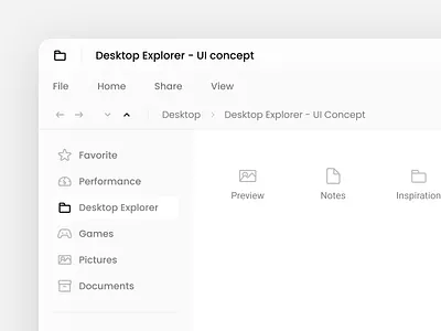 Desktop Explorer blur concept desktop effects explorer figma icon set icons lights minimal ui minimalistic shadow ui ui concept