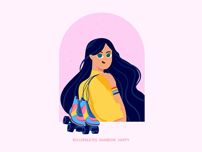 The Girl With Roller Skates 2d illustration avatar challenge character character design digital art facetober girl girl character happy girl illustration potrait rainbow roller skates texture vector vector designs vector illustration