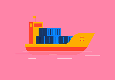 Inktober - Vessel cargoship containers design illustration inktober inktober2021 ocean pink ship vector vessel