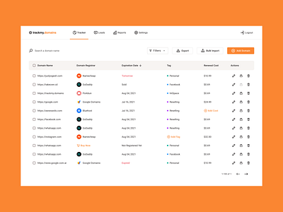 Domain Name Tracker – TrackMyDomains domain minimal saas tracker ui user inteface web design