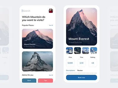 Travel Mountain - App Design app app design batix booking clean design minimal mobile mobile app mobile design mobile travel app mobile ui mountain travel travel app travel mobile ui ui ui app ui ux visite